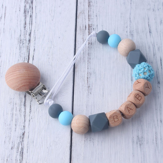 Wood Silicone Beads Pacifier Clip
