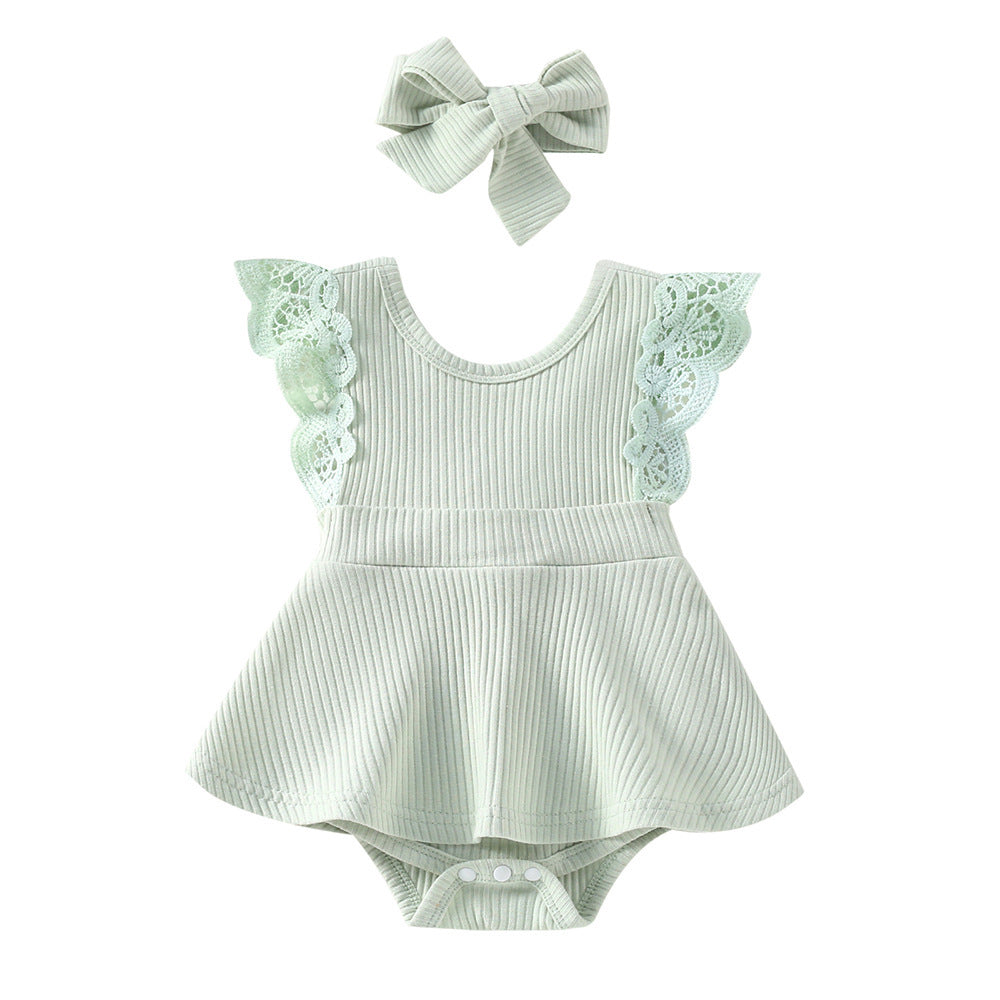 Sleeveless  Floral Baby Girl Romper With Headgear