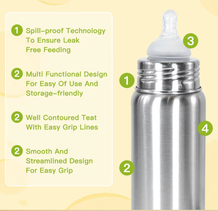 Biberon léger en acier inoxydable de qualité alimentaire