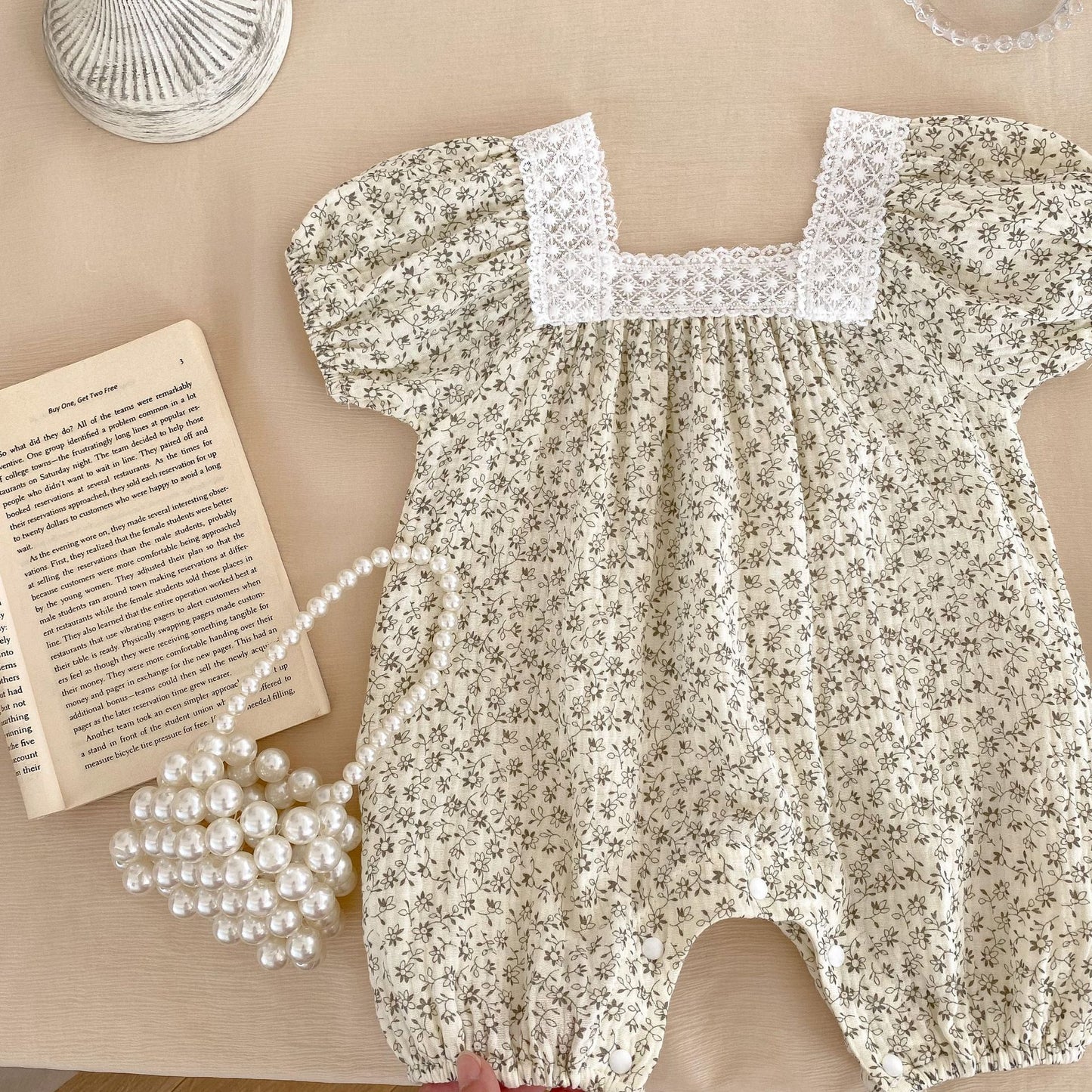 Baby Girl Lace Trim Floral Square Neck Bodysuit