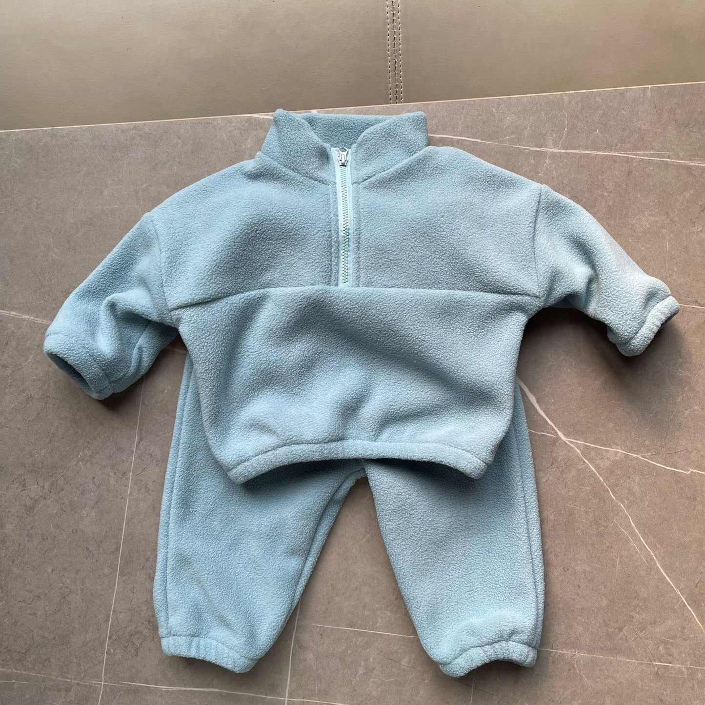 Ensemble deux pièces thermique en polaire pour bébé avec demi-fermeture éclair