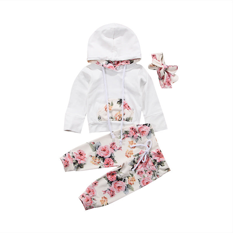 Baby Printed Hoodie Set & Hair Band