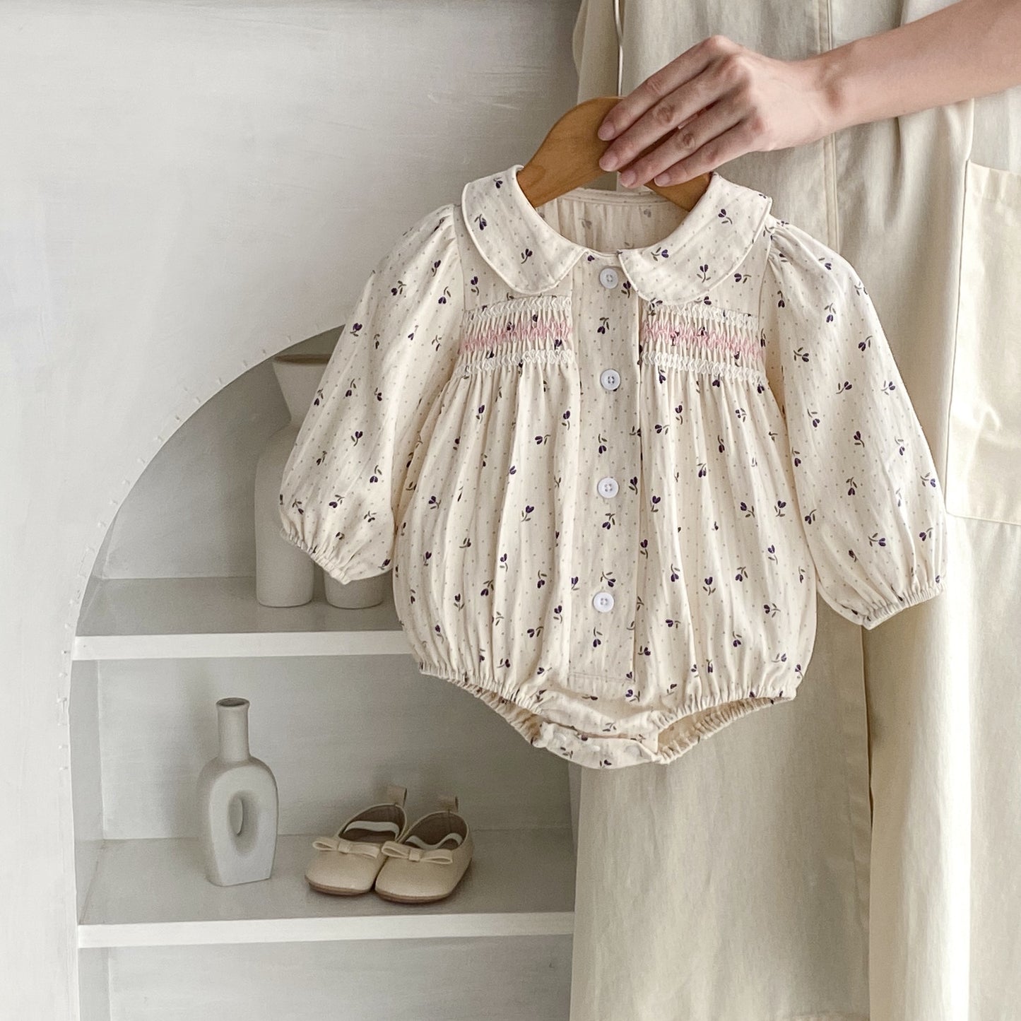 Pure Cotton Baby Girl's Little Polka Dot Printed Romper