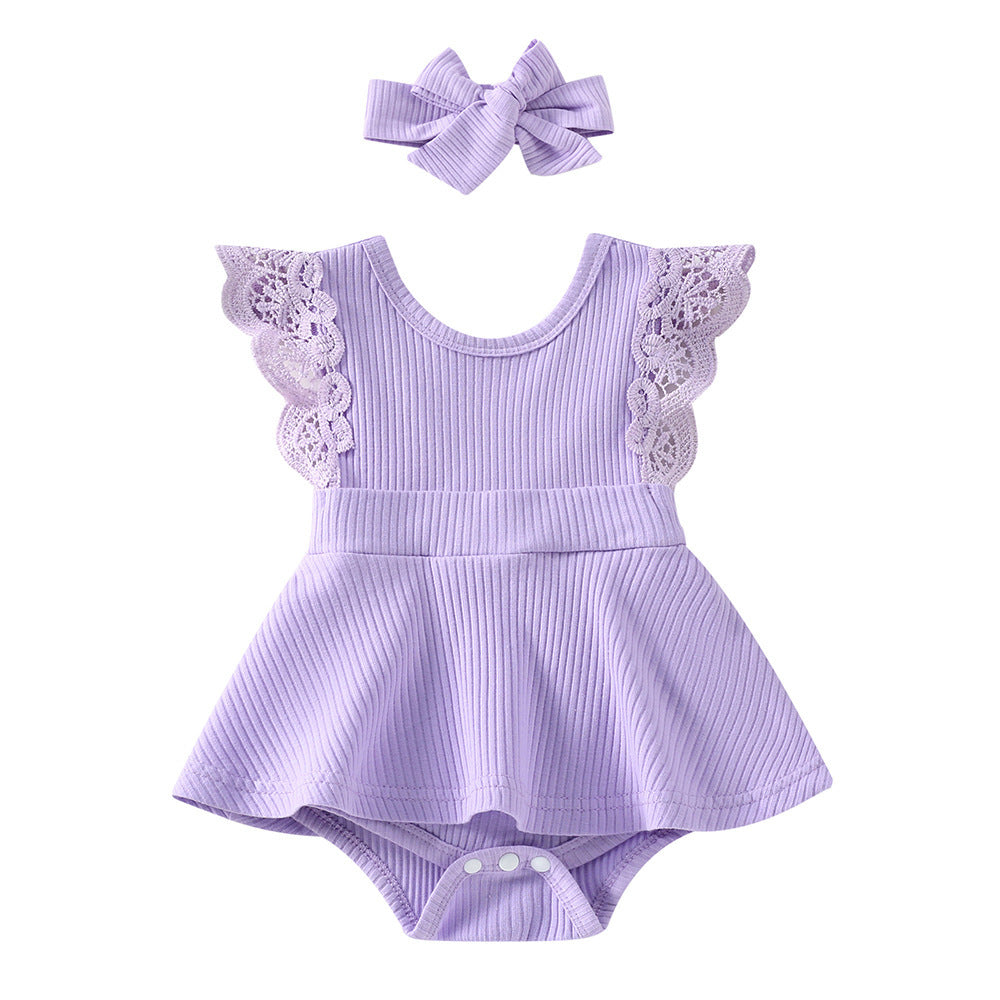 Sleeveless  Floral Baby Girl Romper With Headgear