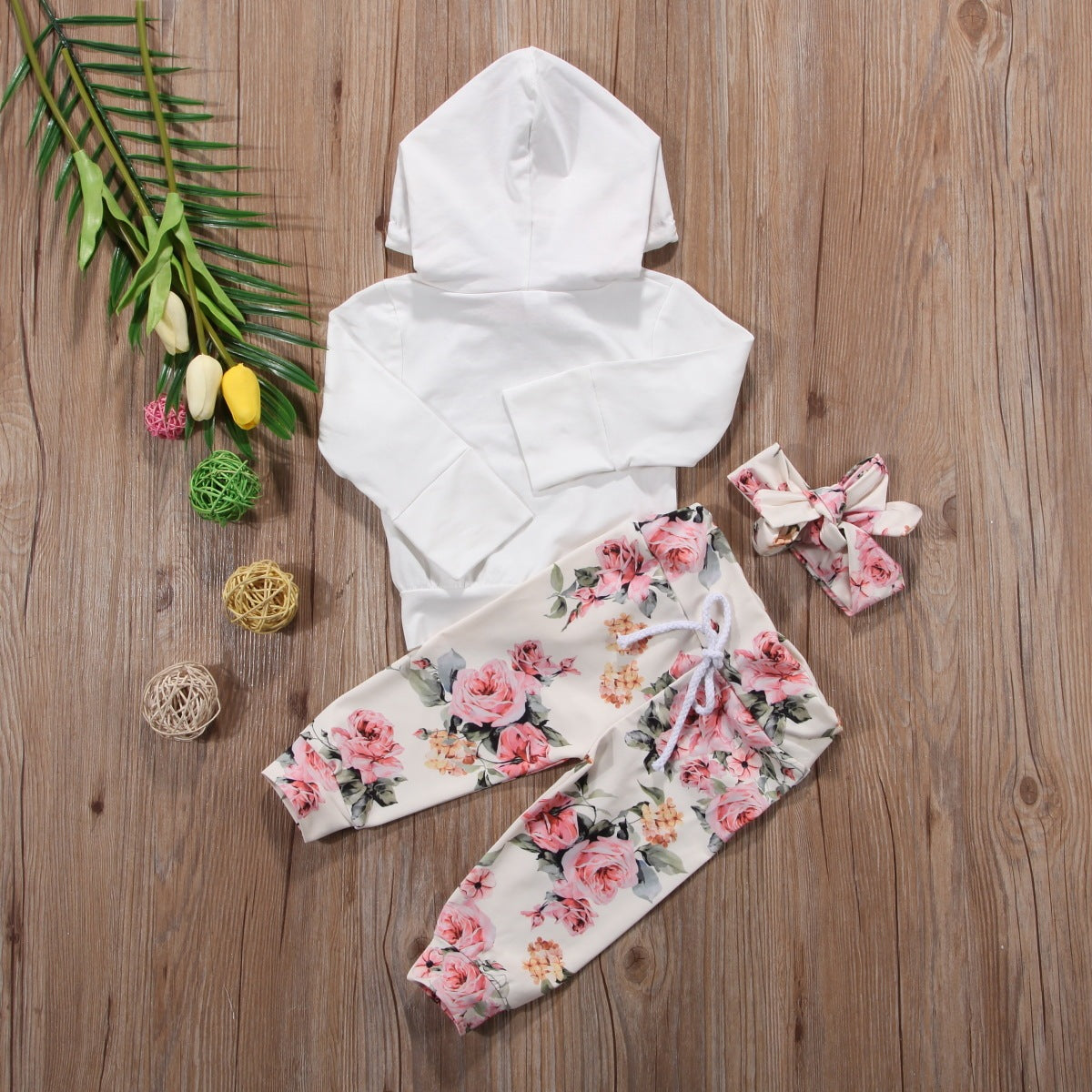 Baby Printed Hoodie Set & Hair Band