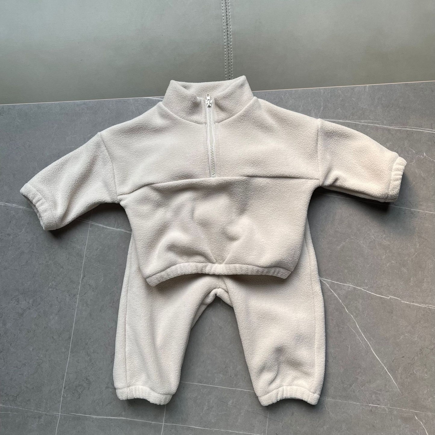 Ensemble deux pièces thermique en polaire pour bébé avec demi-fermeture éclair