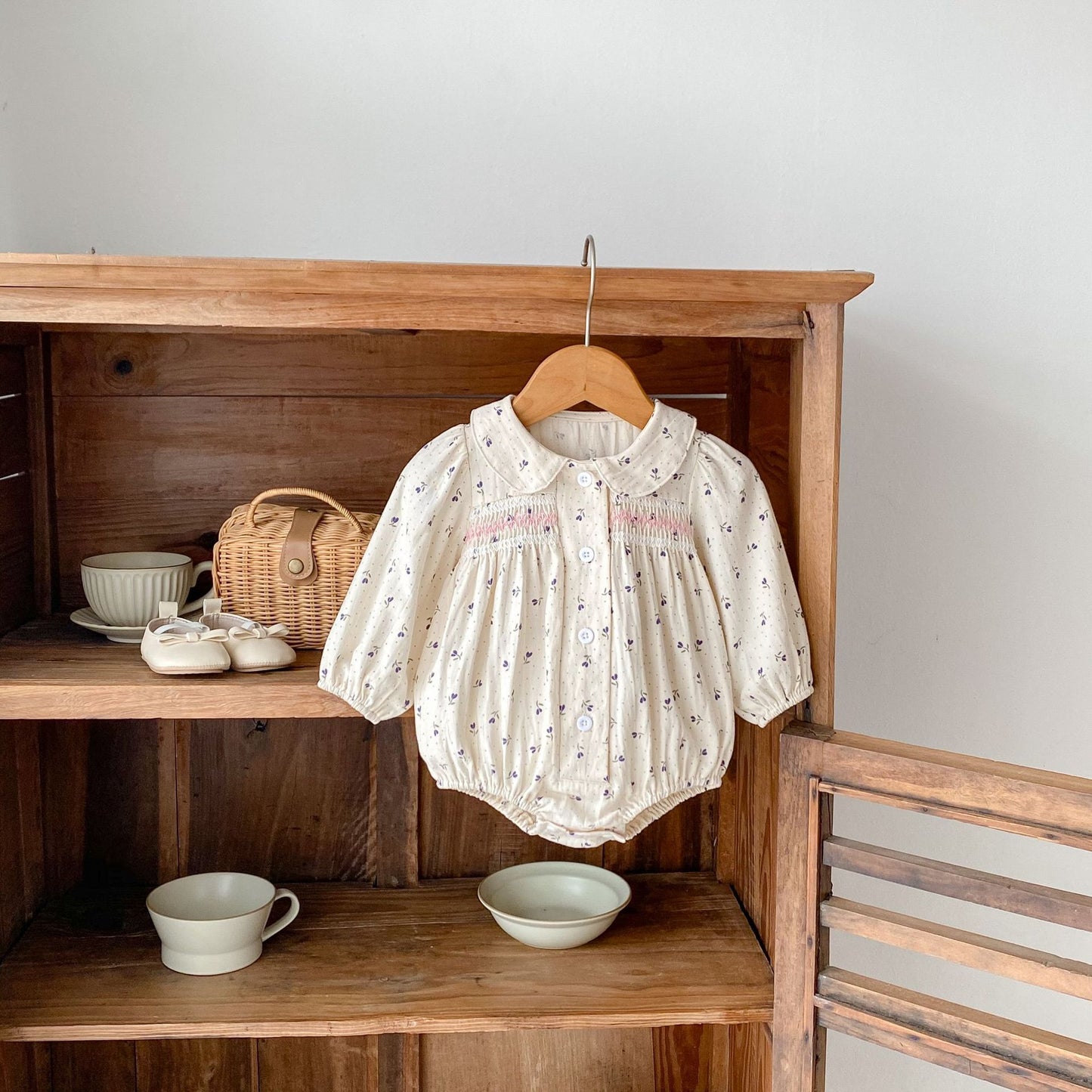 Pure Cotton Baby Girl's Little Polka Dot Printed Romper