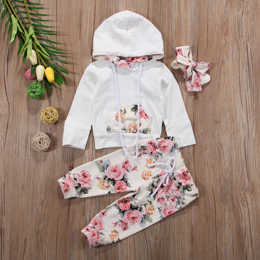 Baby Printed Hoodie Set & Hair Band
