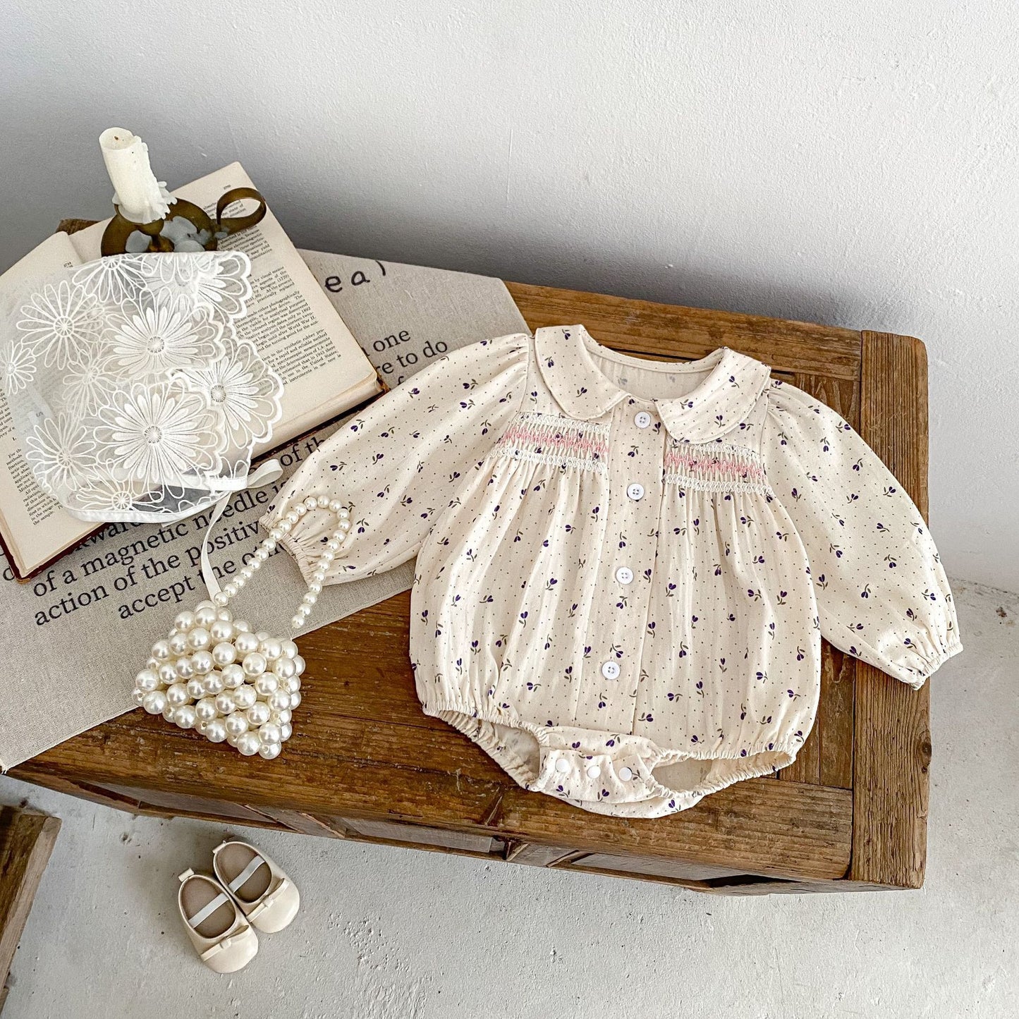 Pure Cotton Baby Girl's Little Polka Dot Printed Romper